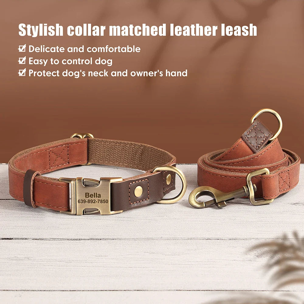 Personalized PU Leather Dog Collar and Leash-18