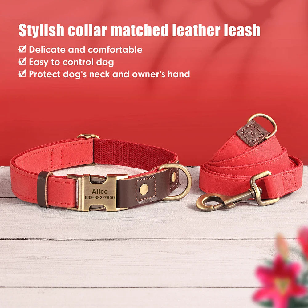 Personalized PU Leather Dog Collar and Leash-20