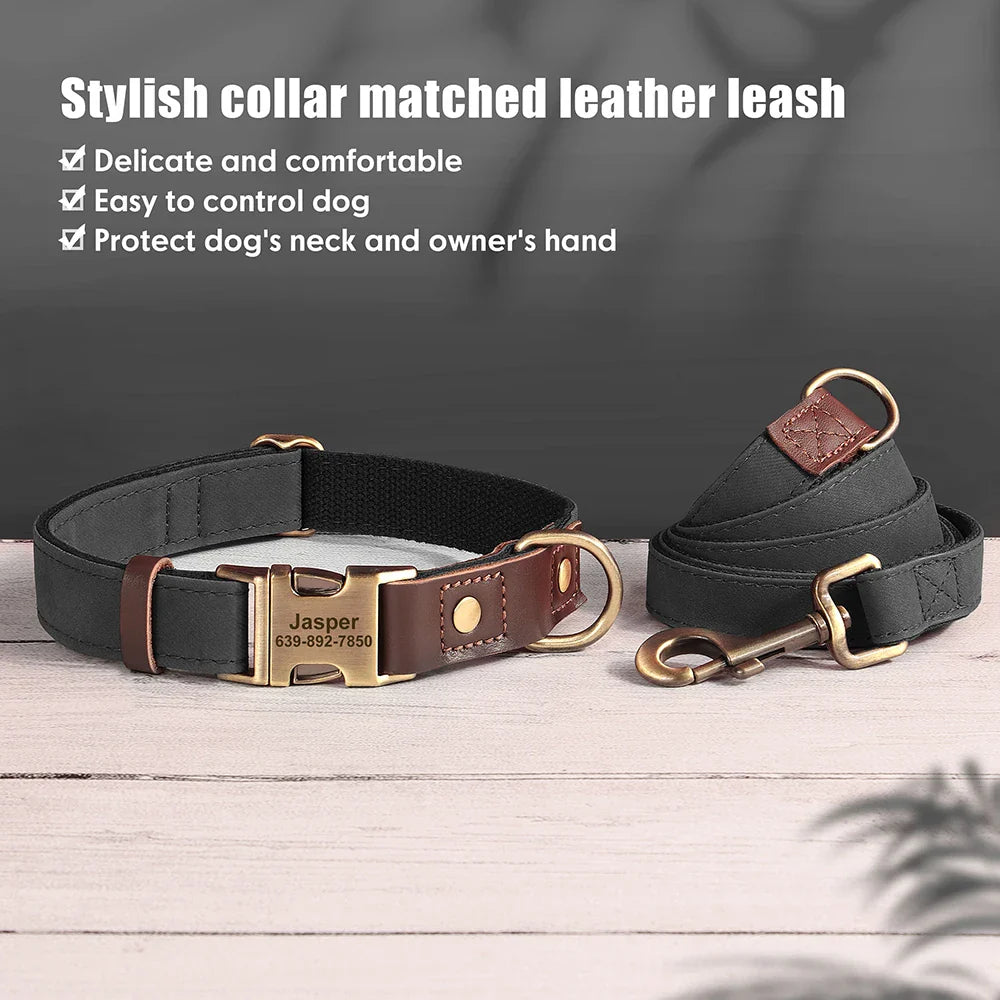 Personalized PU Leather Dog Collar and Leash-5