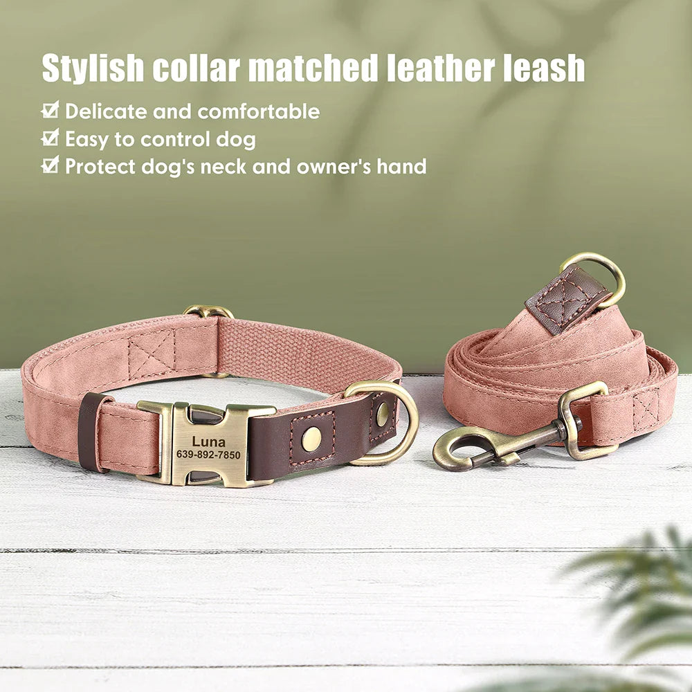 Personalized PU Leather Dog Collar and Leash-11