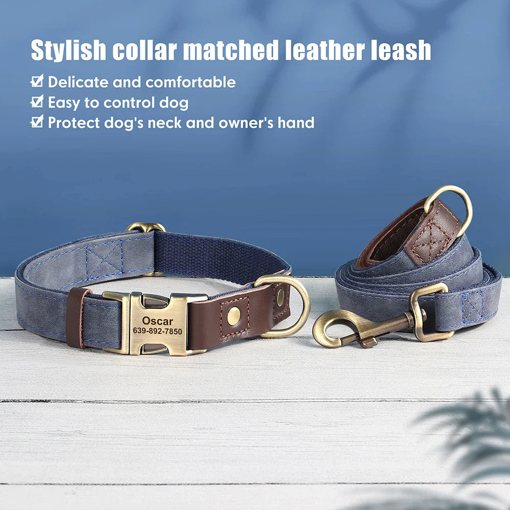 Personalized PU Leather Dog Collar and Leash-17